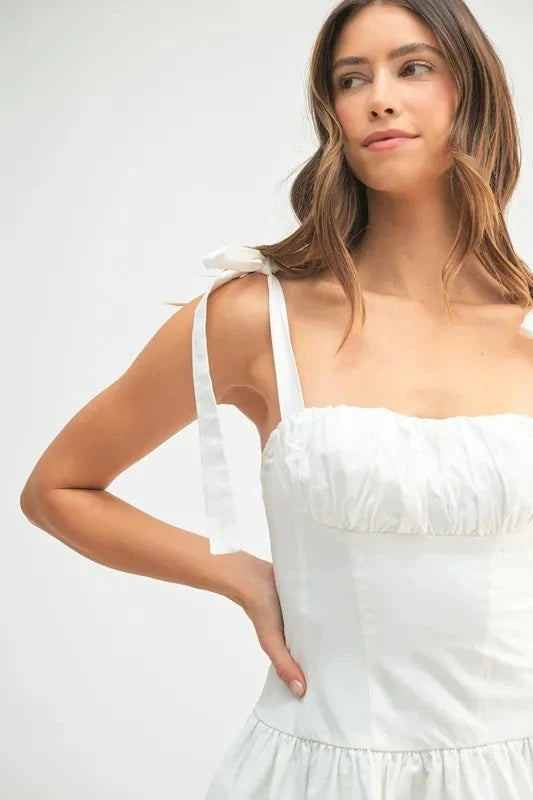 MABLE Shoulder Tie Corset Panel Mini Dress