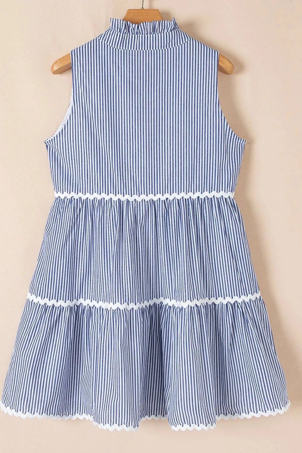 Stripe Sleeveless Notched Ric Rac Mini Dress