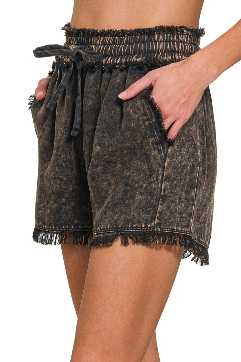 Zenana Mineral Frayed Hem Washed Shorts