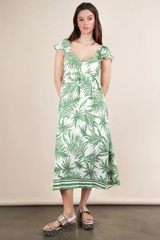 VERY J Tropical Printed Midi Summer Boho Dress