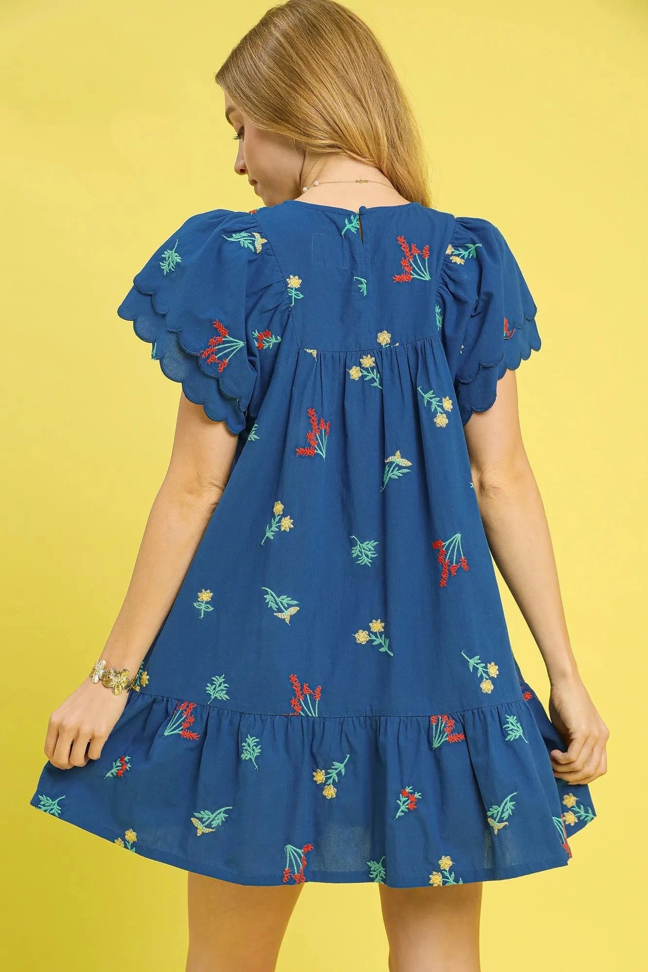 Umgee Floral Embroidered Short Sleeve Mini Dress
