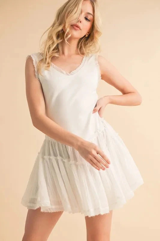 Aemi+Co Frill Sleeveless Drop Waist Mini Dress