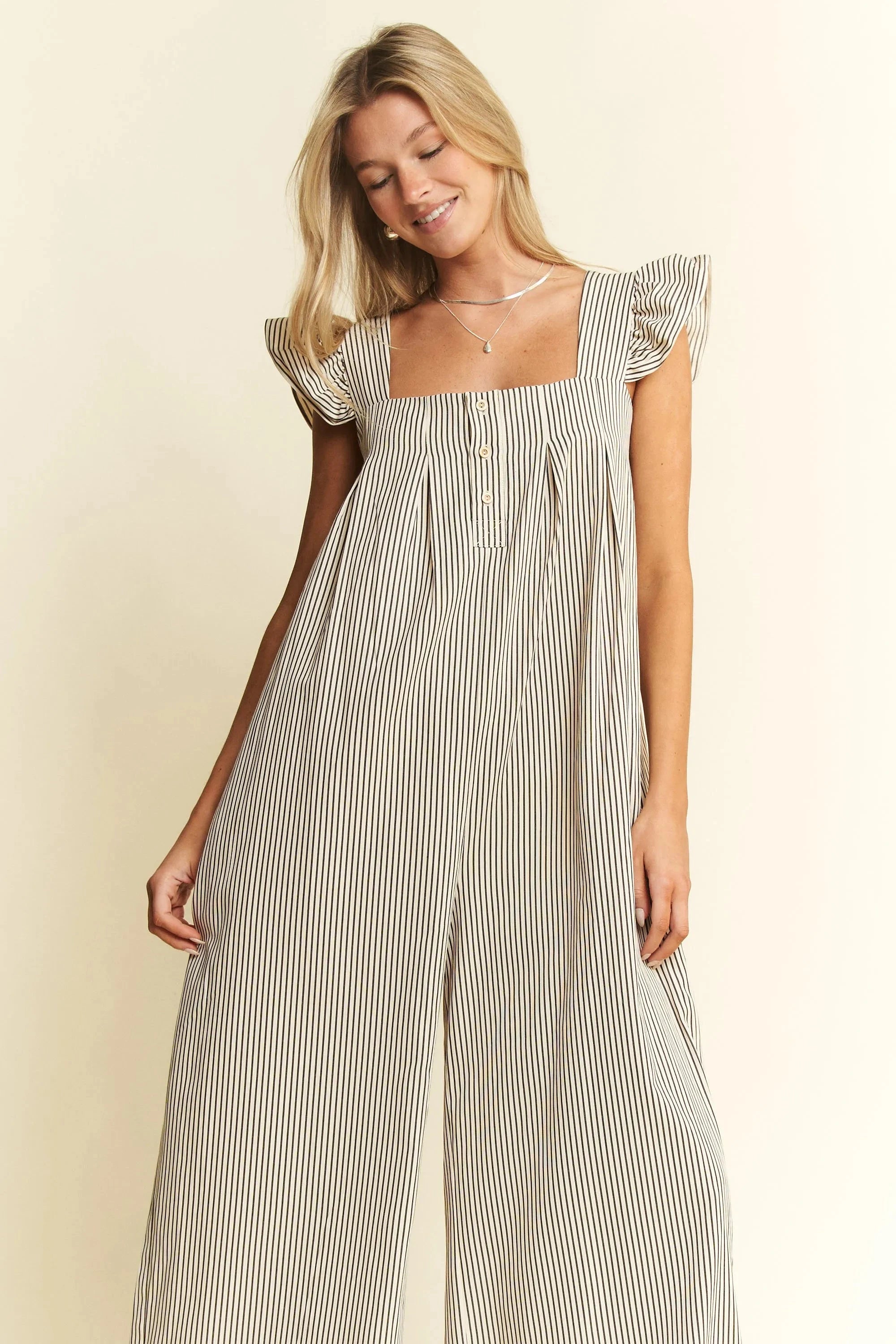 Jade By Jane Stripe Sleeveless Ruffle Jumpsuit