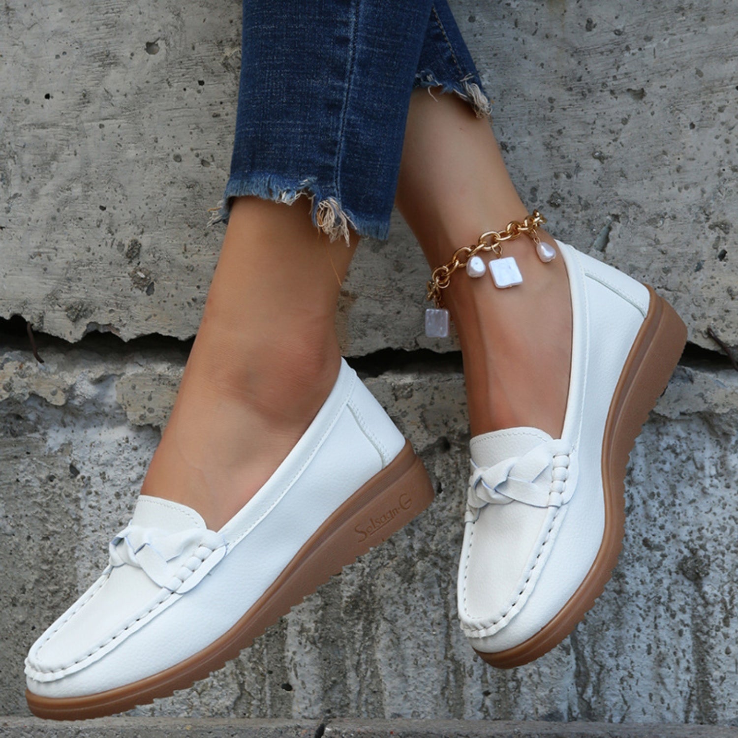 Weave Wedge Heeled Loafers - Laazaar