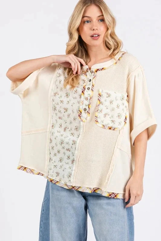 SAGE+FIG Half Button Floral Patchwork Top