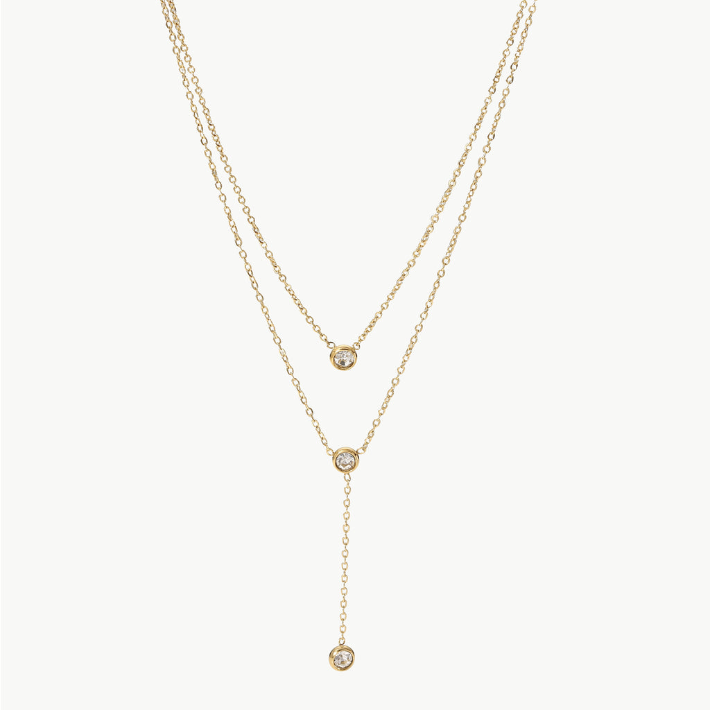 Stainless Steel Zircon Double-Layered Necklace - Laazaar