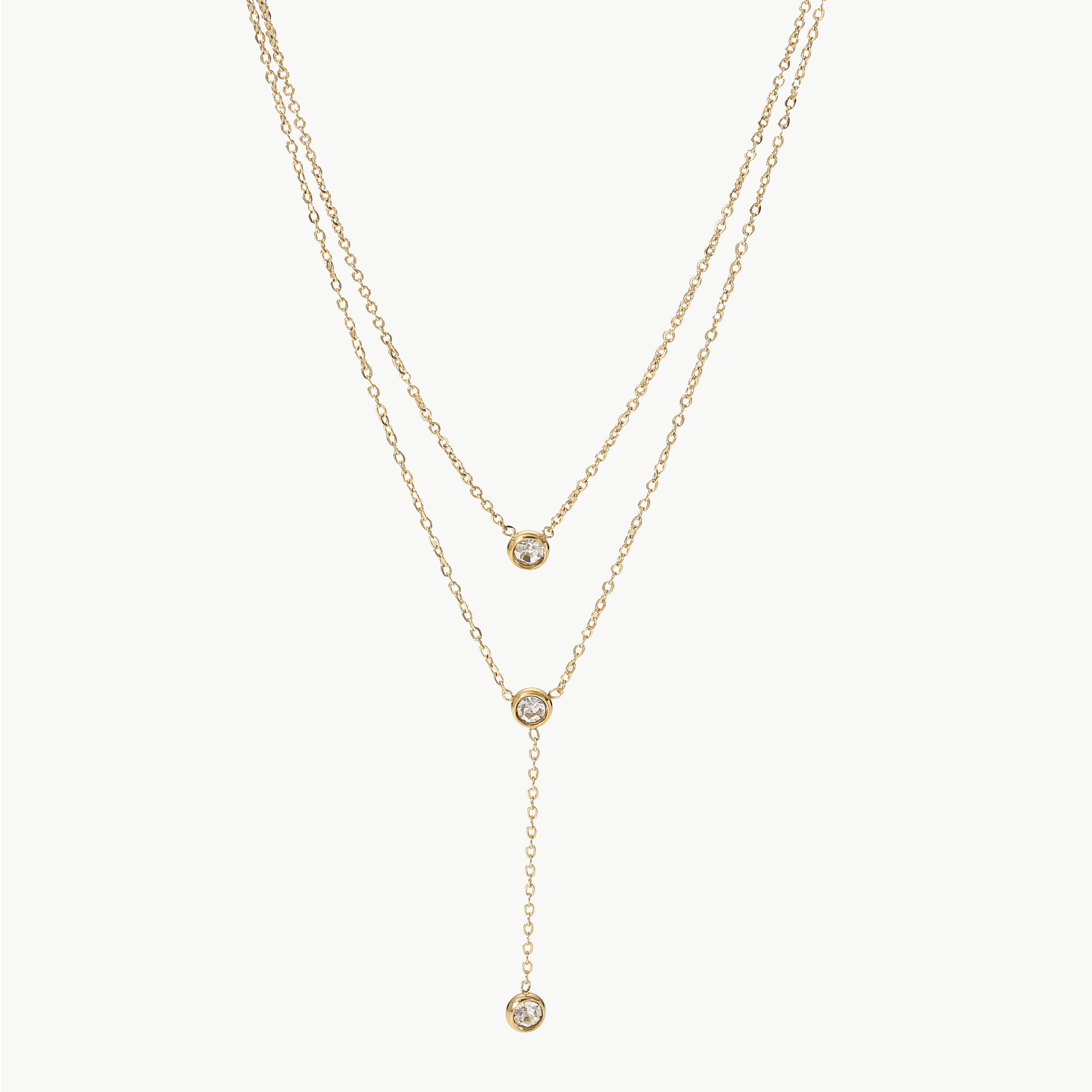 Stainless Steel Zircon Double-Layered Necklace - Laazaar