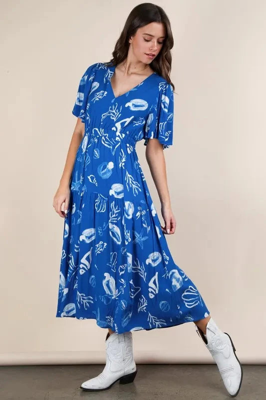 VERY J Printed V-Neck Resort Midi Dress