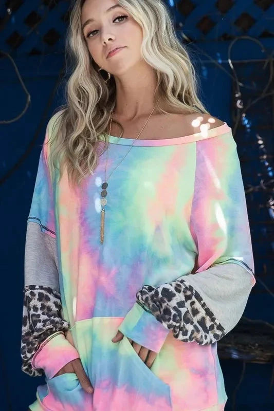 BiBi Tie Dye French Terry Sweatshirt with Contrast