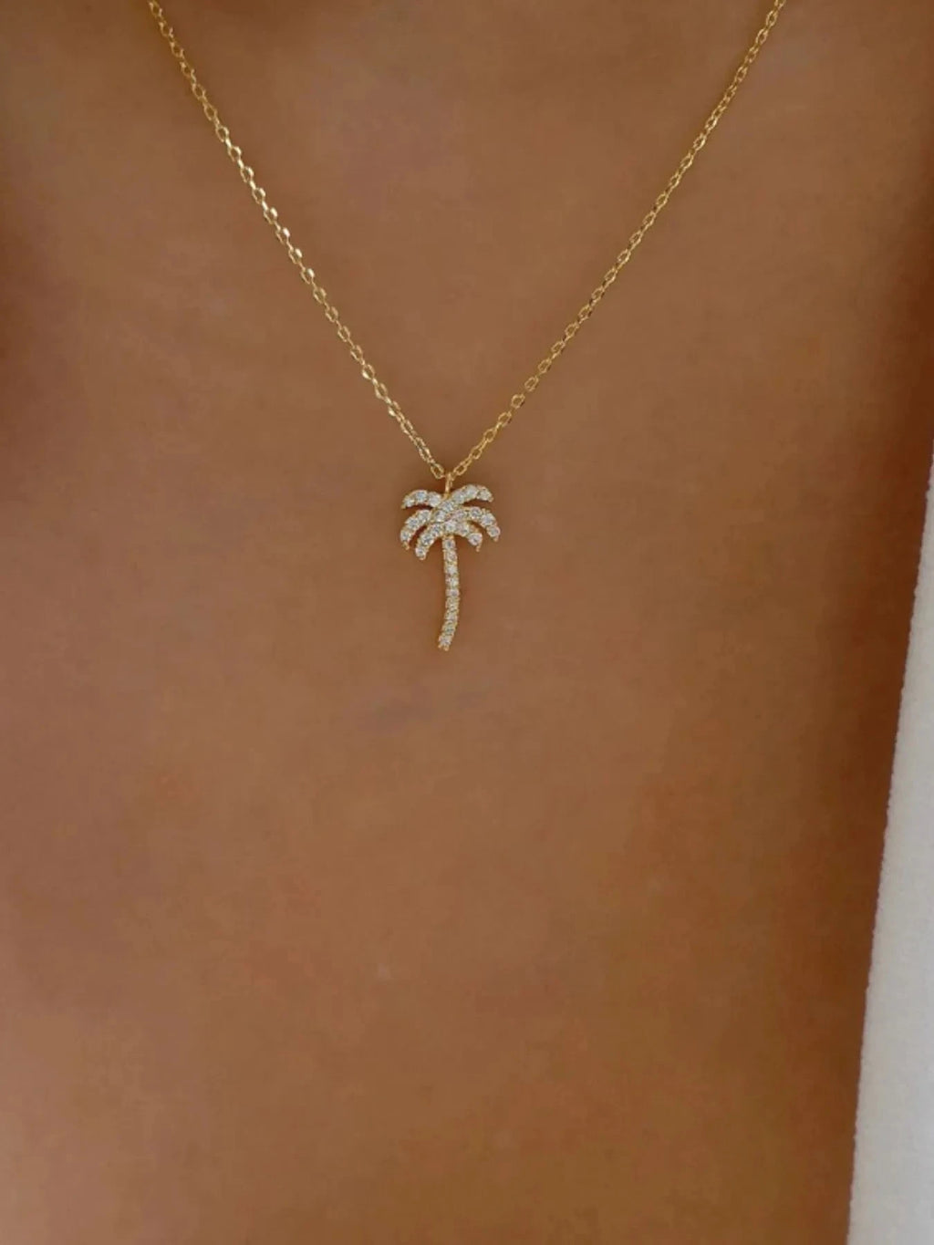 Zircon Palm Tree Pendant Necklace