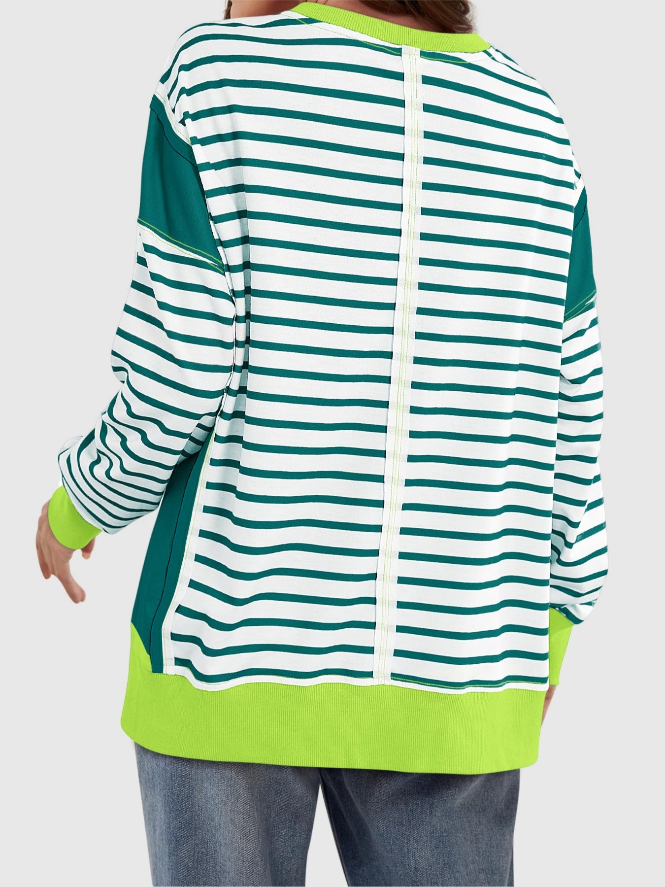Slit Exposed Seam Striped Long Sleeve Sweatshirt - Laazaar