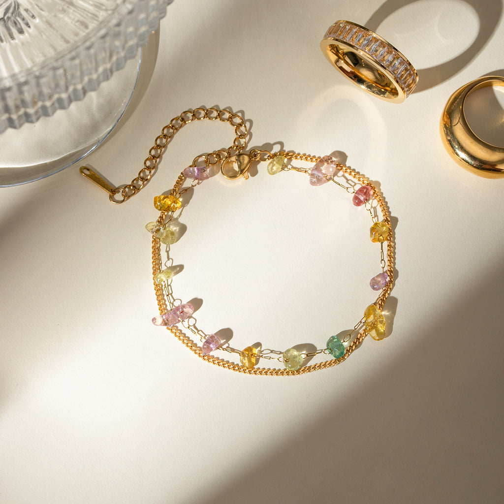 Stainless Steel Natural Stone Double Layered Bracelet - Laazaar