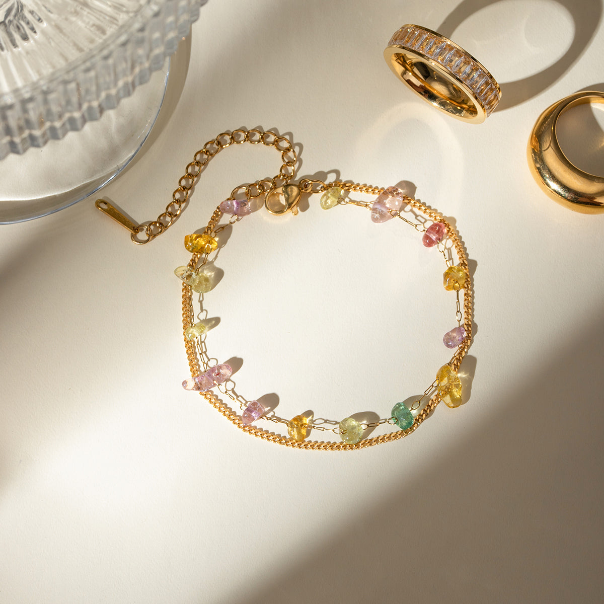 Stainless Steel Natural Stone Double Layered Bracelet - Laazaar