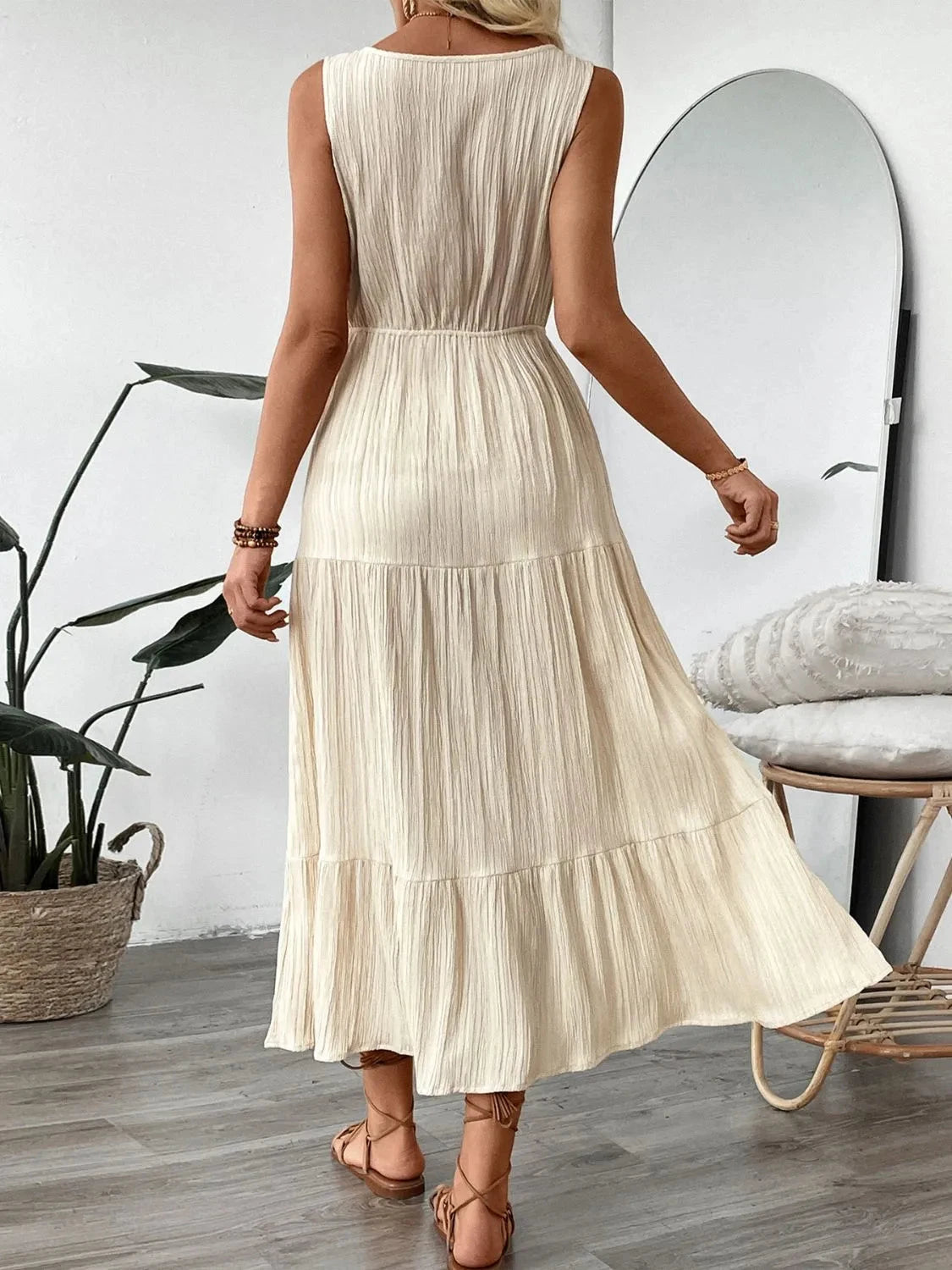 Decorative Button V-Neck Sleeveless Midi Tank Dress