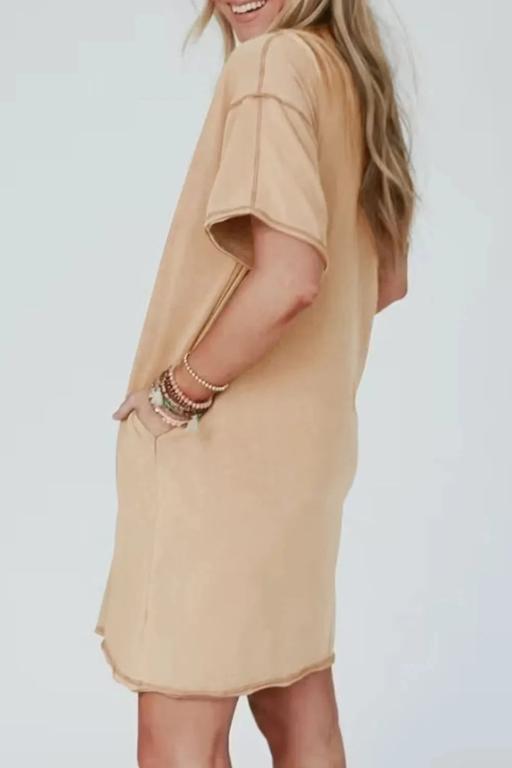 Mineral Wash Stud Beaded Star Pocketed T Shirt Dress