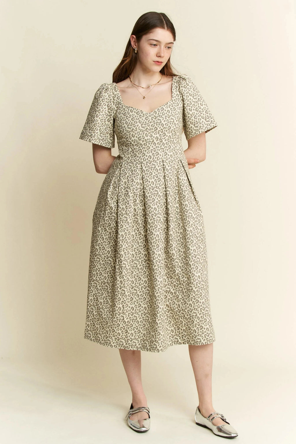 Jade By Jane Full Size Leopard Print Bell Sleeve Midi Dress Plus Size