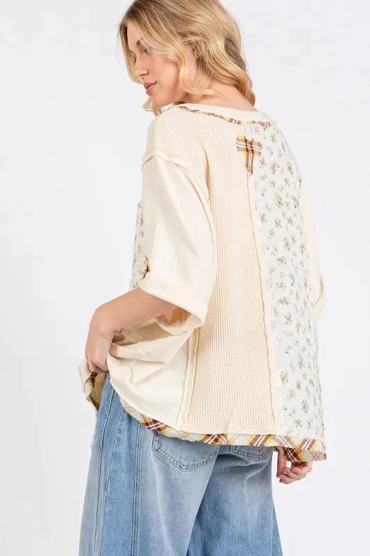 SAGE+FIG Half Button Floral Patchwork Top