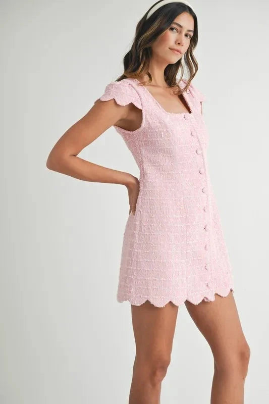 MABLE Tweed Scallop Hem Line Mini Dress