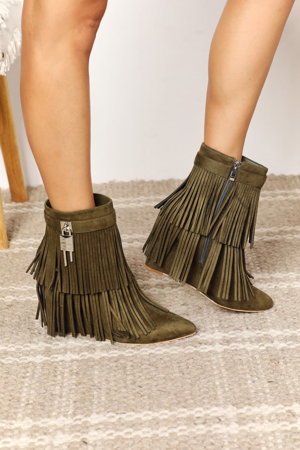 Legend Women's Tassel Wedge Heel Ankle Booties - Laazaar