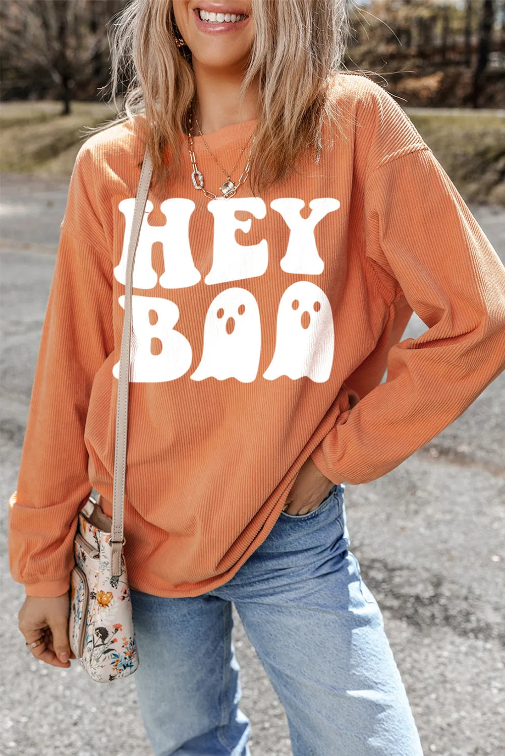 Letter Graphic Round Neck Long Sleeve Sweatshirt - Laazaar