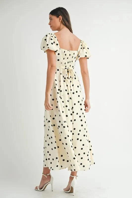 MABLE Polka Dot Puff Sleeve Midi Dress