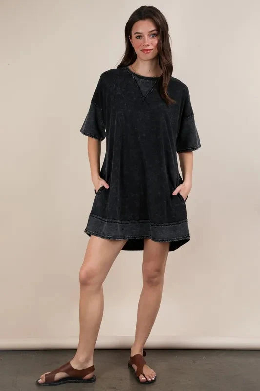 VERY J Plus Size Mineral Washed Comfy Casual Knit Mini Dress