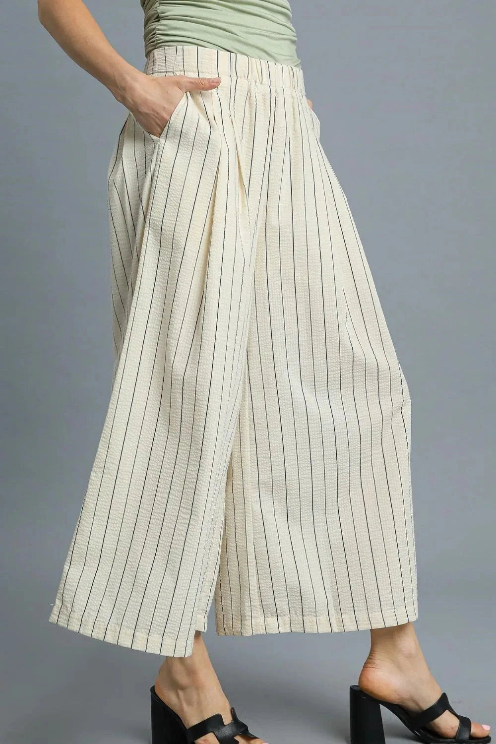 Umgee High-Waisted Wide Leg Striped Pants