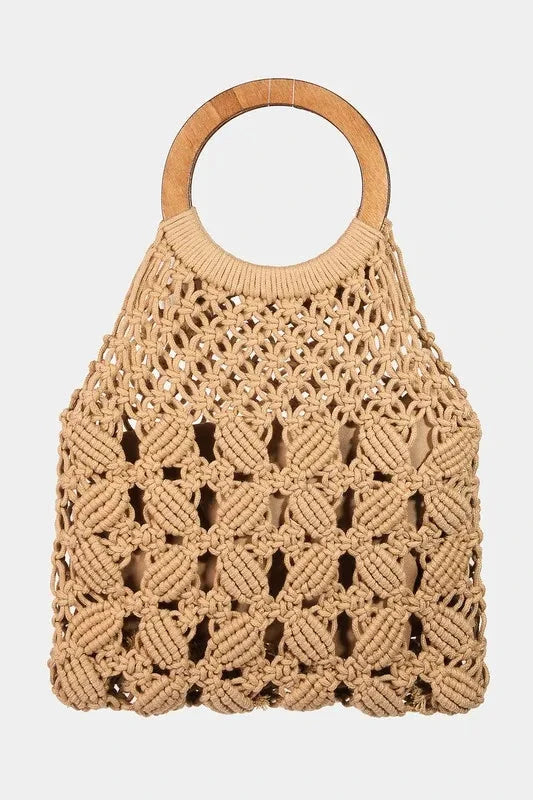 Fame Boho Braided Wooden Top Handle Bag