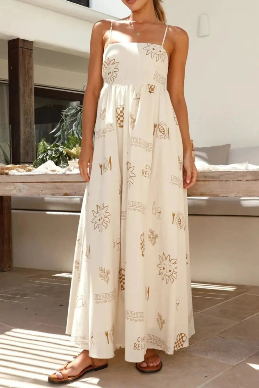 Cutout Back Printed Square Neck Maxi Cami Dress