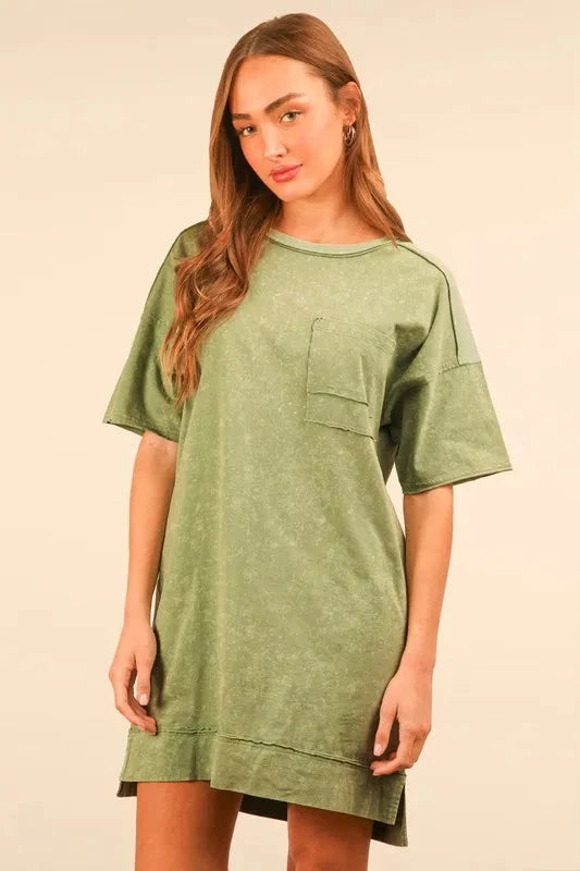 VERY J Full Size Mineral Washed Knit Shift Mini Dress Plus Size