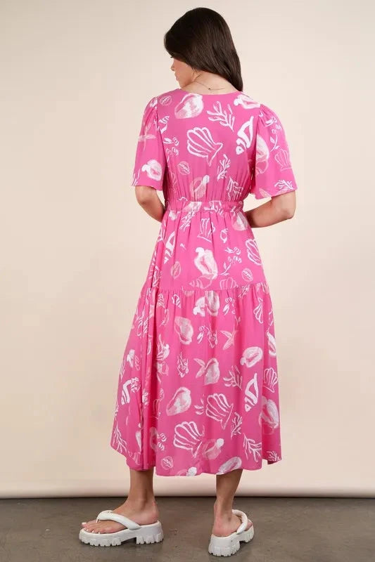 VERY J Printed V-Neck Resort Midi Dress