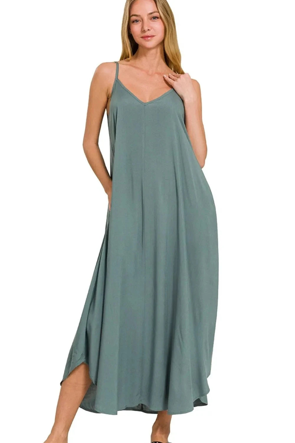 Zenana Woven Arc Hem Cami Dress With Flowy Pockets