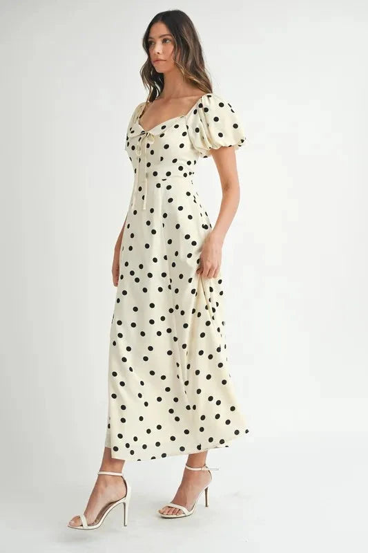 MABLE Polka Dot Puff Sleeve Midi Dress