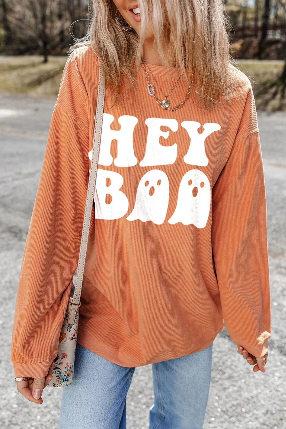 Letter Graphic Round Neck Long Sleeve Sweatshirt - Laazaar