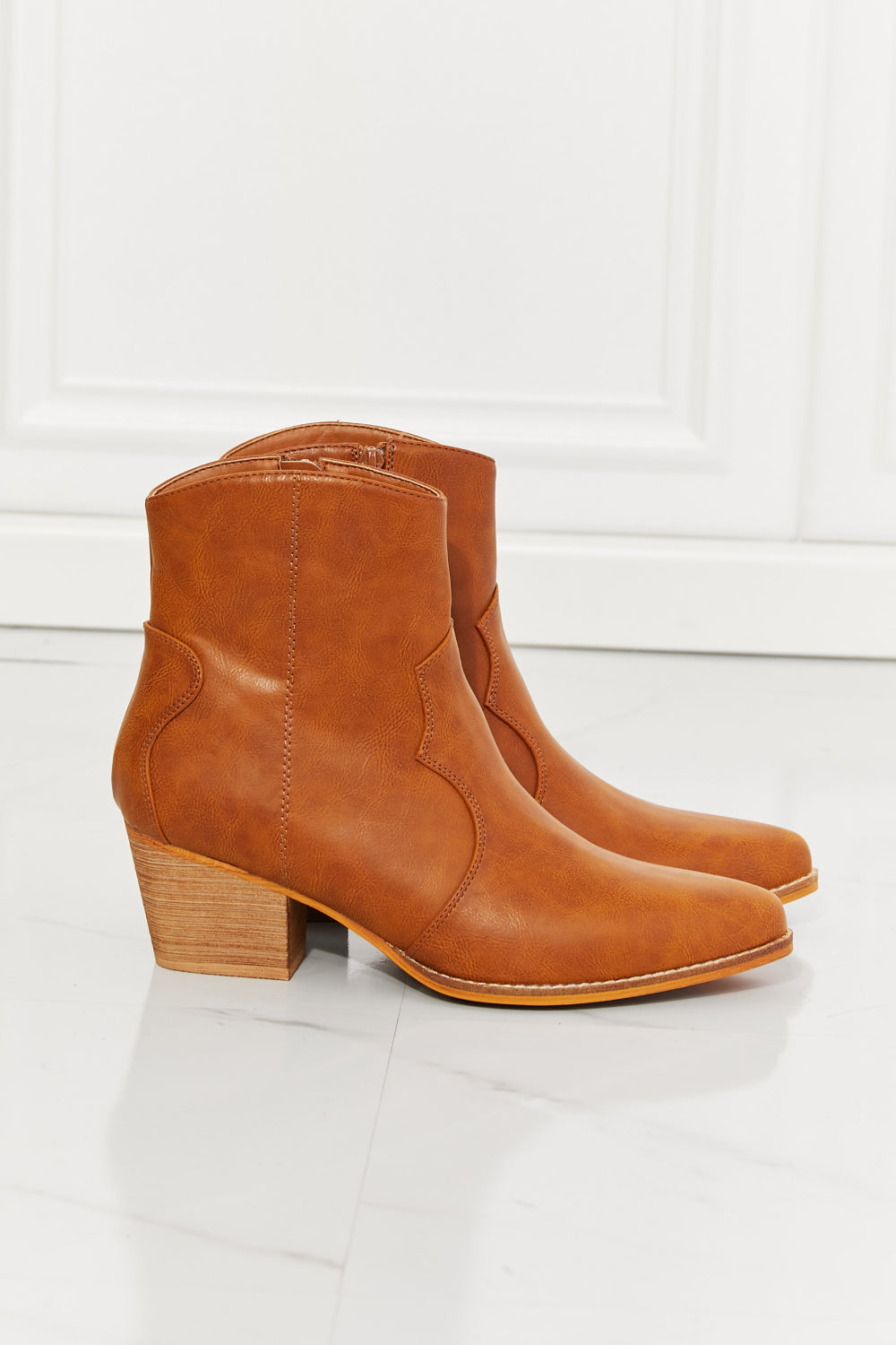 MMShoes Watertower Town Faux Leather Western Ankle Boots in Ochre - Laazaar