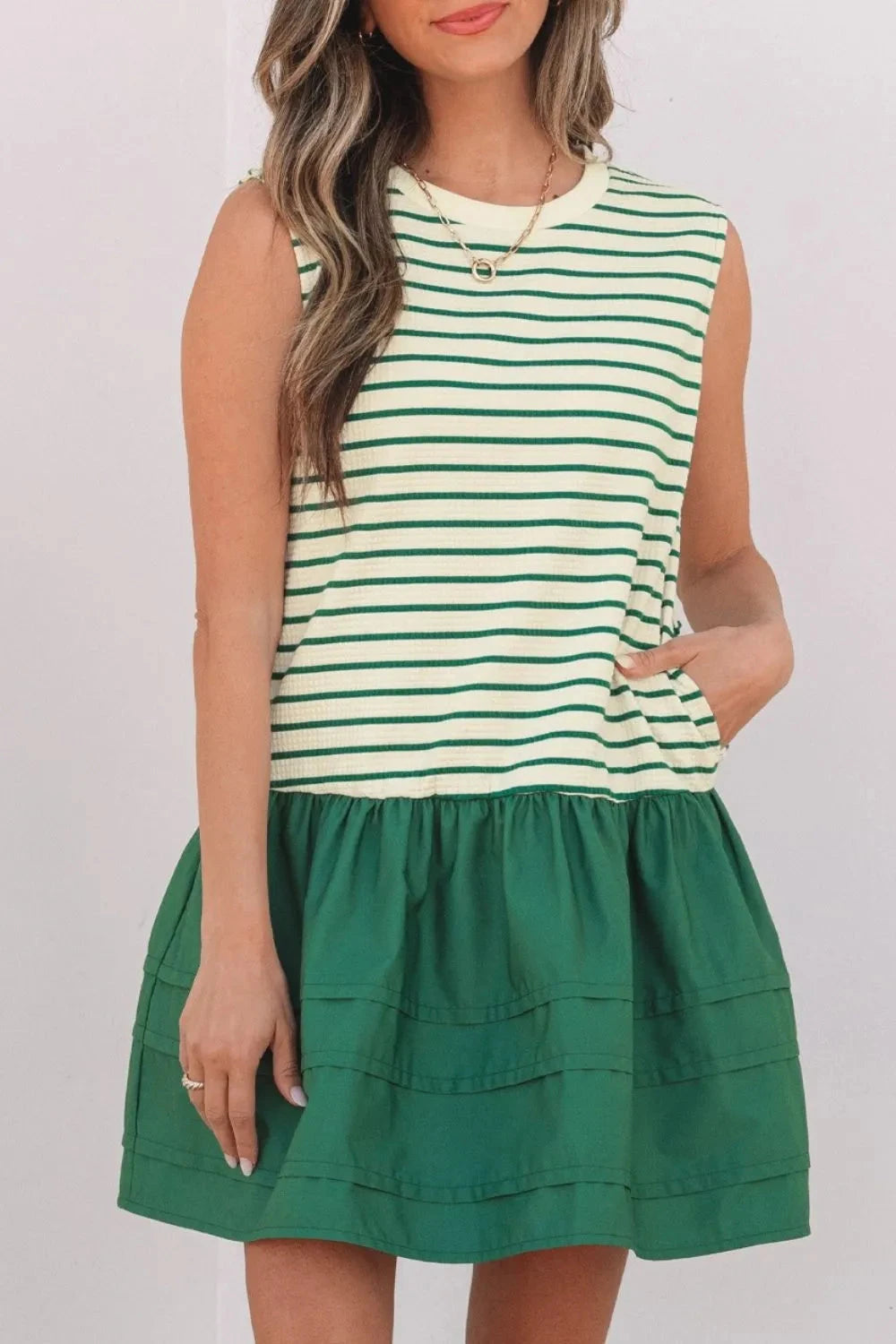 Stripe Woven Sleeveless Mini Dress