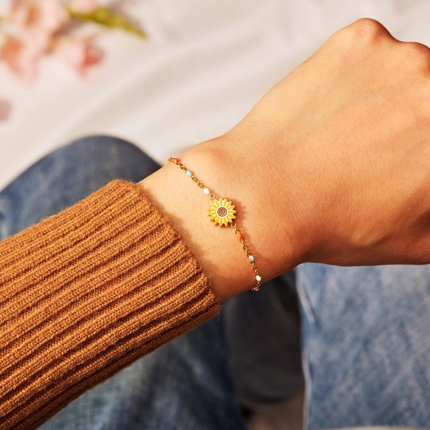 Sunflower Shape 18K Gold-Plated Bead Bracelet - Laazaar