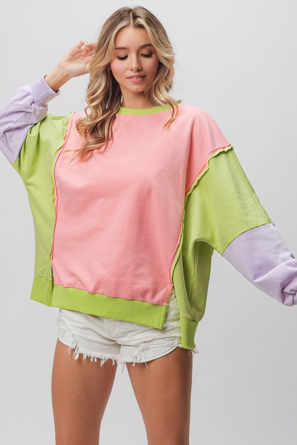 BiBi Washed Color Block Sweatshirt - Laazaar