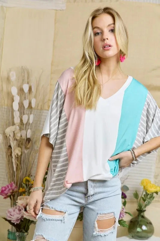 ADORA Colorblock Casual Knit Tunic Top