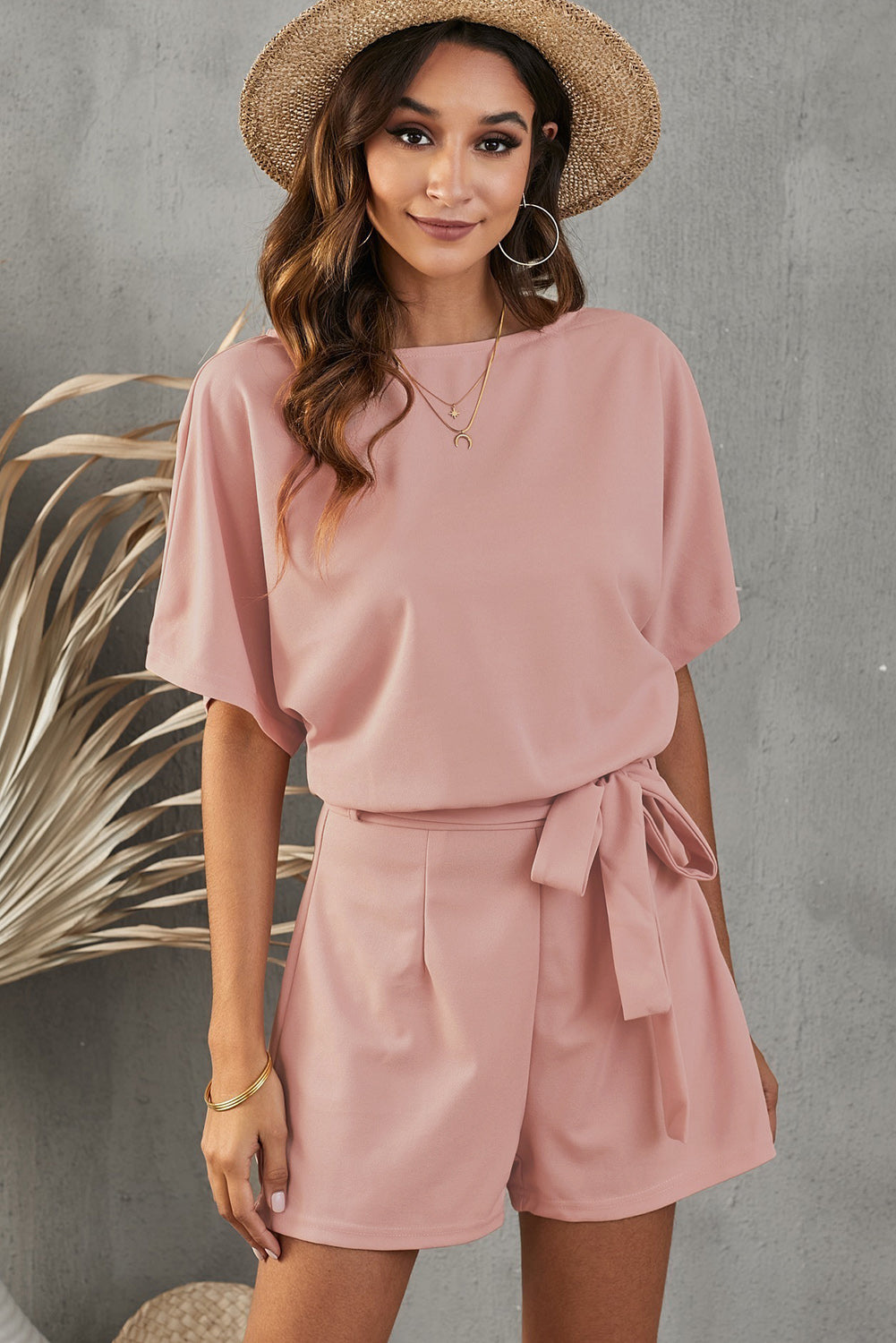 Tie Belt Short Sleeve Romper - Laazaar