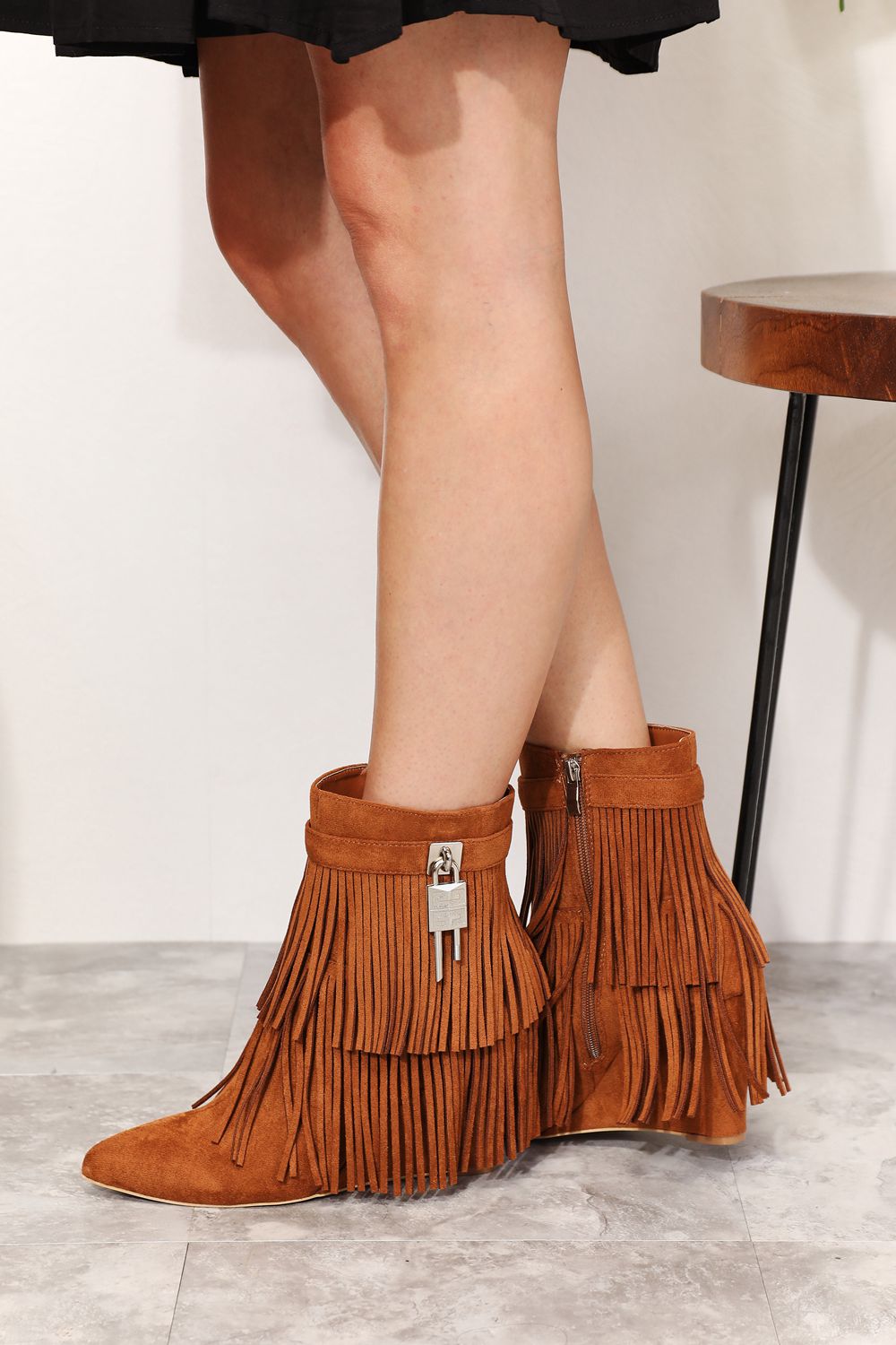 Legend Women's Tassel Wedge Heel Ankle Booties - Laazaar