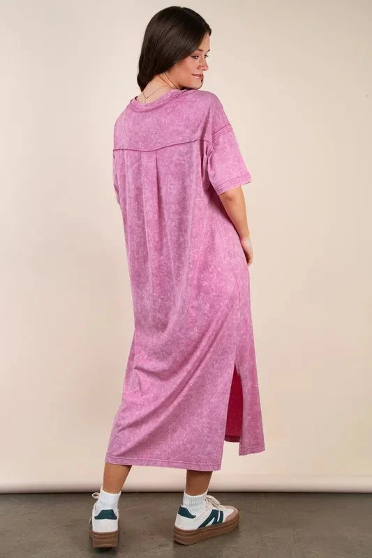 VERY J Plus Size Mineral Washed Casual Comfy Midi Dress