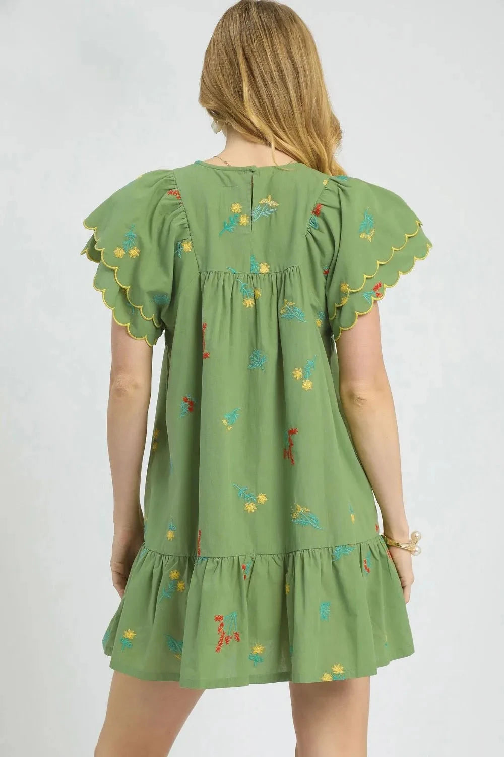 Umgee Floral Embroidered Short Sleeve Mini Dress