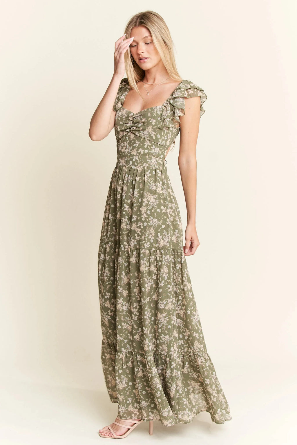 Jade By Jane Ruffle Sleeve Tiered Maxi Dress