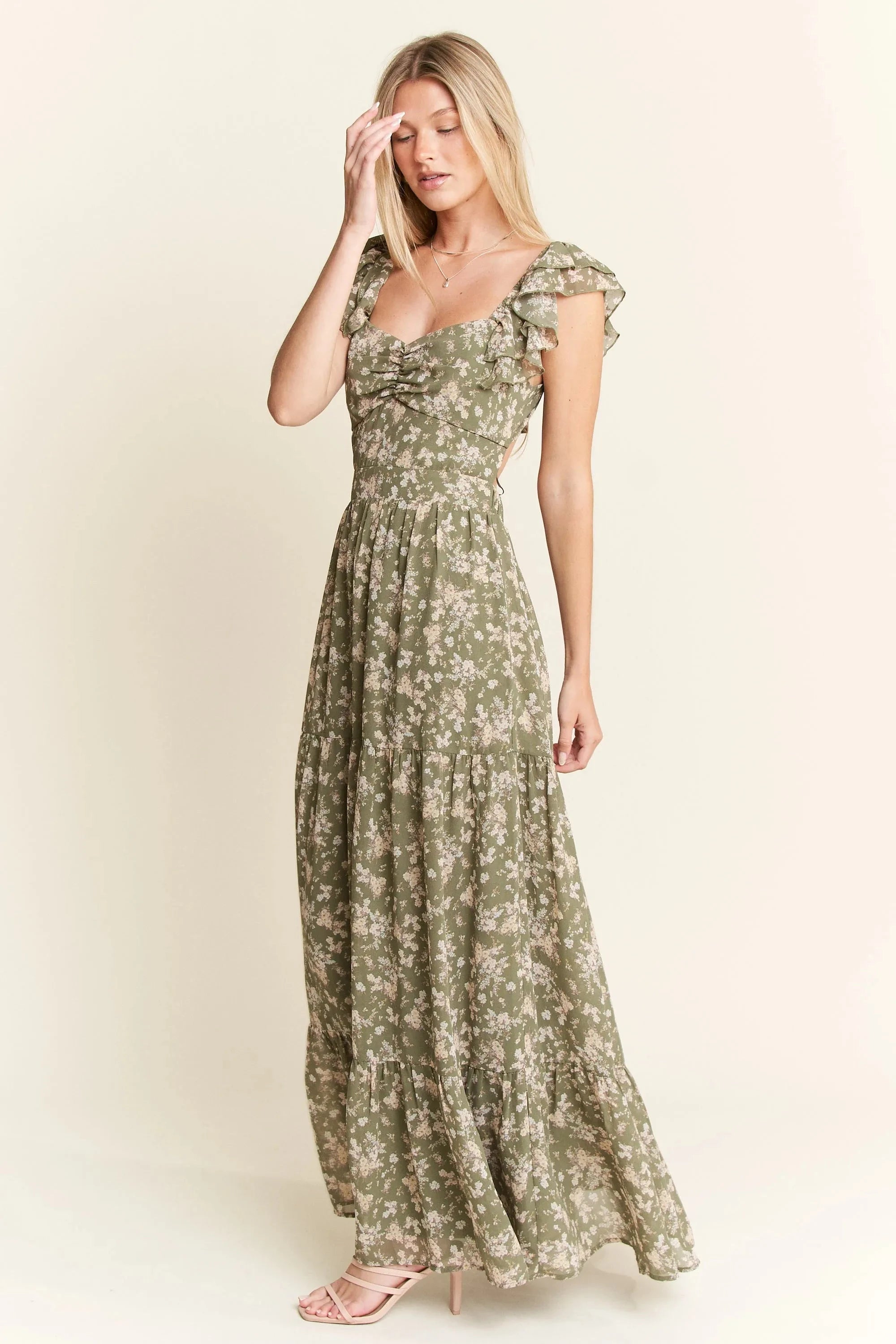 Jade By Jane Ruffle Sleeve Tiered Maxi Dress