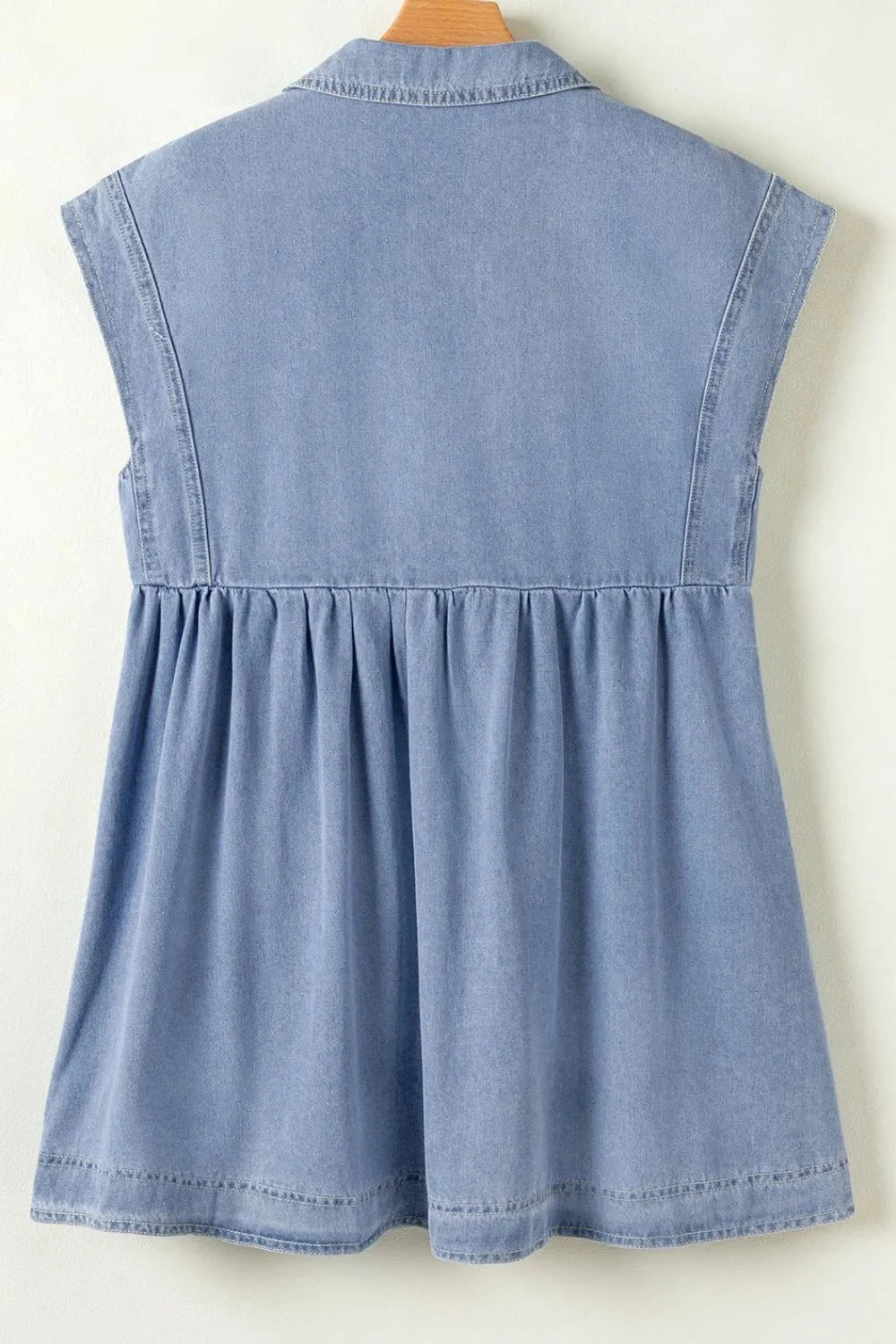 Lapel Neck Cap Sleeve Denim Babydoll Dress