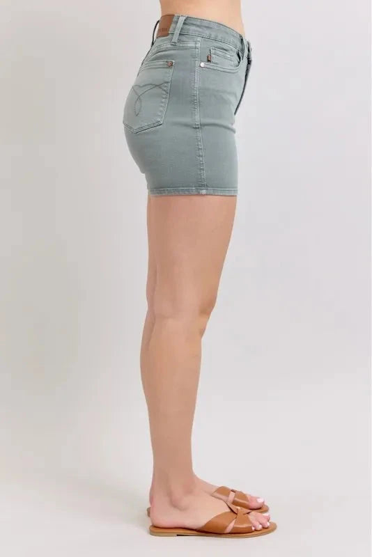 Judy Blue Full Size Hw Garment Dyed & Back Pkt Embroidery Shorts Plus Size