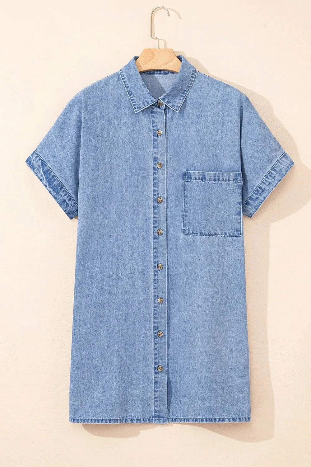 Button Down Short Sleeve Denim Dress