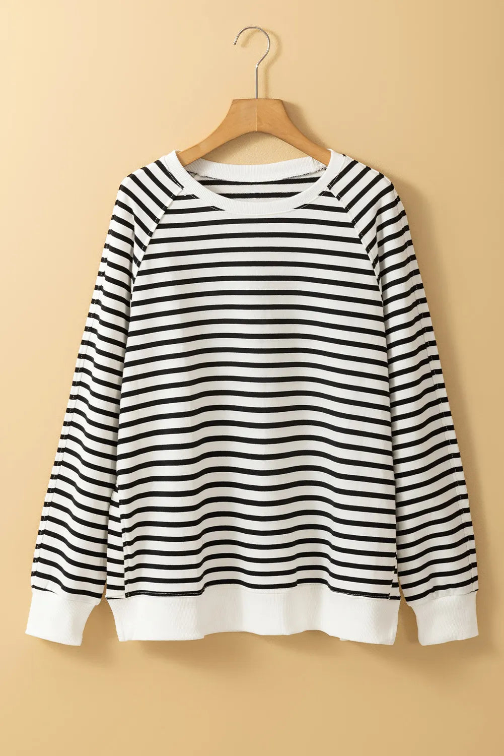 Slit Striped Round Neck Long Sleeve Sweatshirt - Laazaar