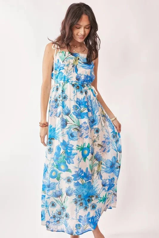 Davi & Dani Tropical Boho Printed Detail Cut Out Maxi Dress